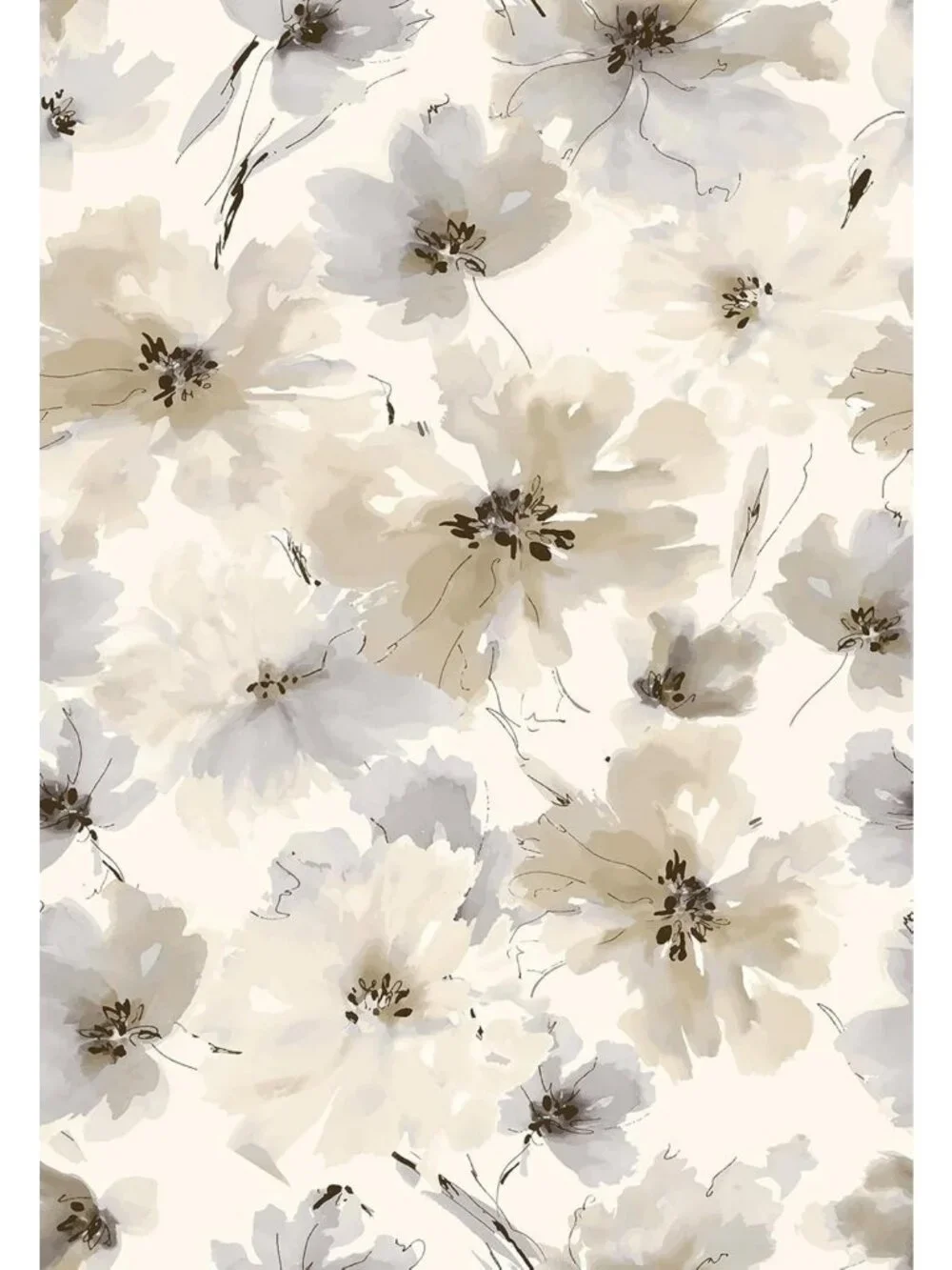Beige Floral Watercolor Peel and Stick Wallpaper - Vintage Self-Adhesive Decor